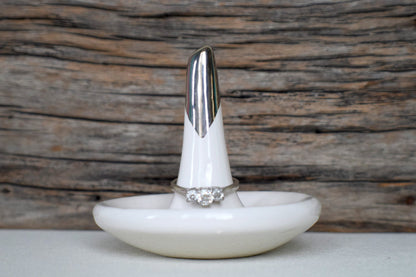 White and Silver Ceramic Wedding Ring Holder Dish