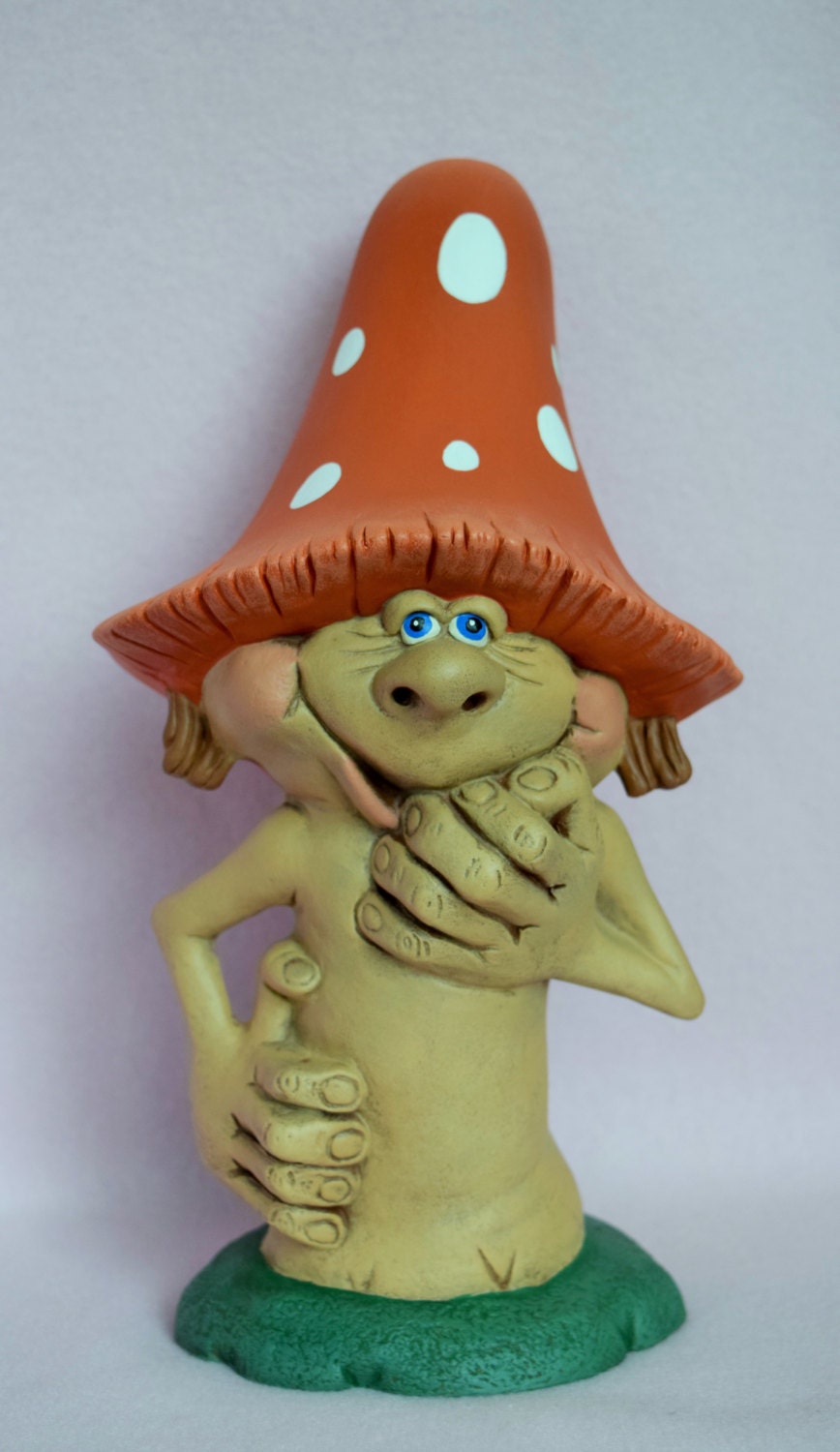Large Ceramic Mushroom Garden Statue with Polka Dot Cap