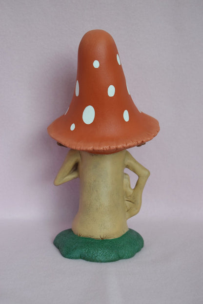 Large Ceramic Mushroom Garden Statue with Polka Dot Cap