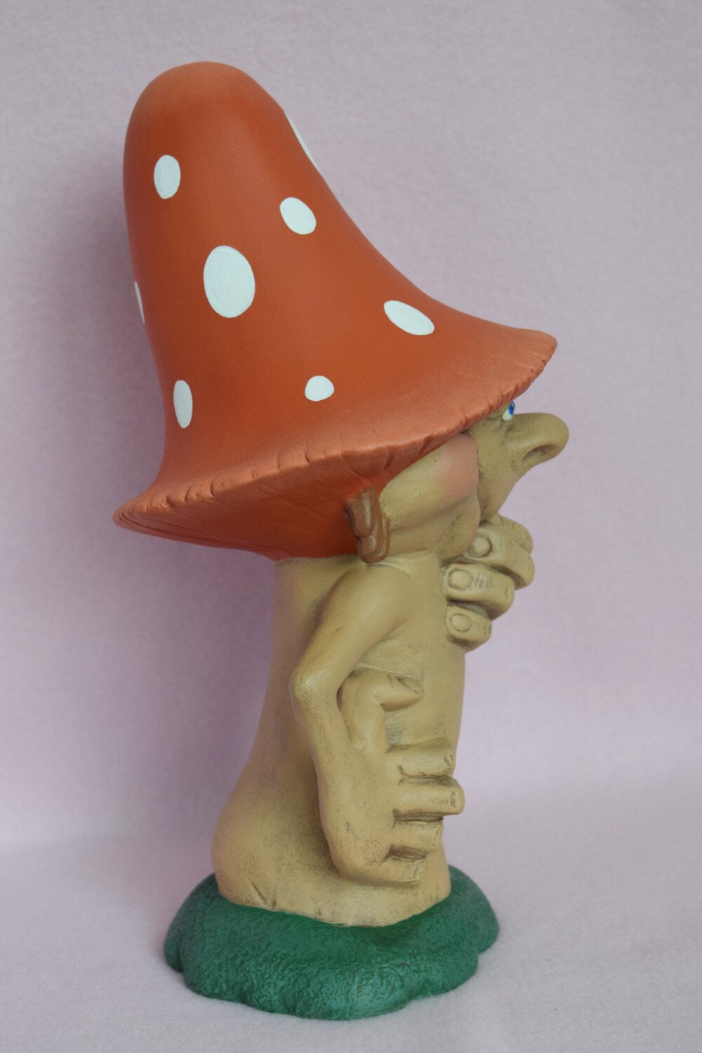 Large Ceramic Mushroom Garden Statue with Polka Dot Cap