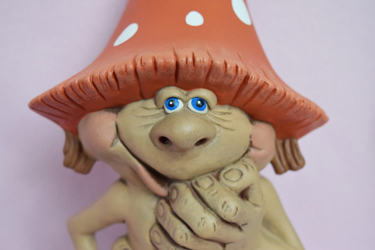 Large Ceramic Mushroom Garden Statue with Polka Dot Cap