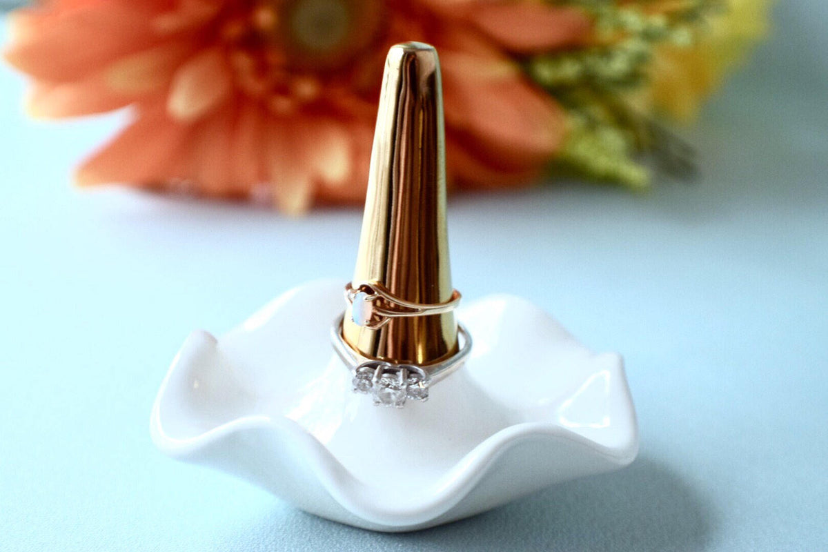 Gold Accent Ceramic Wedding Ring Holder Dish