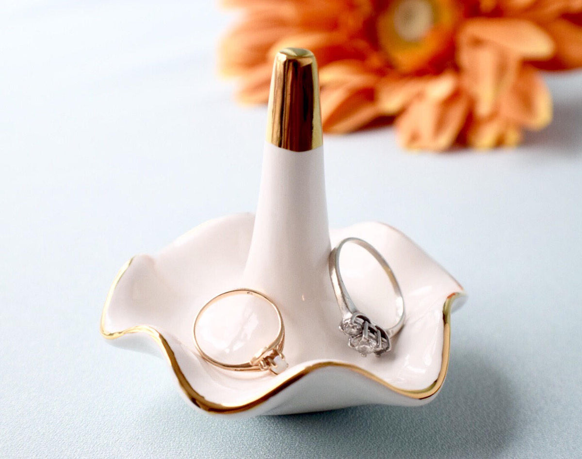 Gold Ceramic Ring Dish for Weddings and Bridal Gifts