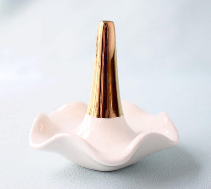 Gold Accent Ceramic Wedding Ring Holder Dish