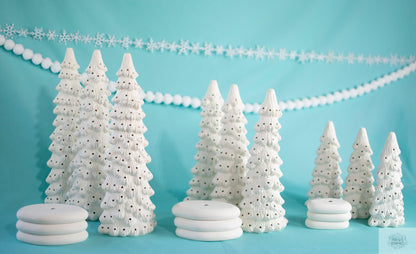 The 9 Bulk Bisque Christmas Trees | Ready To Paint Christmas Trees | Set Of 9 | 3 Of Each Size | Christmas Decorations | Diy 