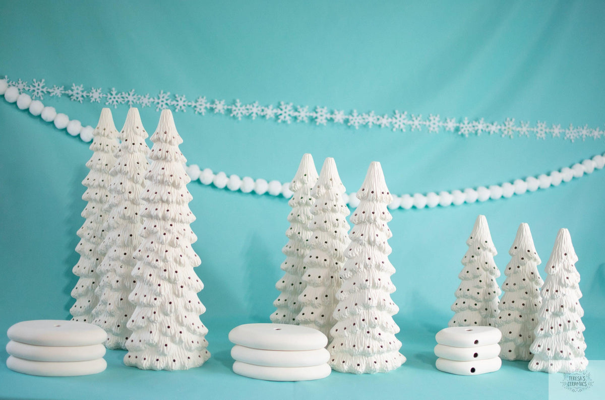 The 9 Bulk Bisque Christmas Trees | Ready To Paint Christmas Trees | Set Of 9 | 3 Of Each Size | Christmas Decorations | Diy 