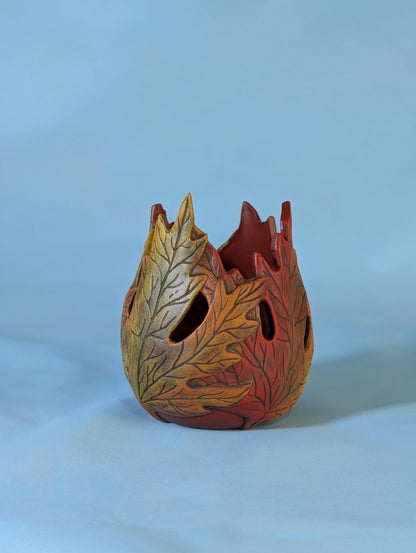 Ceramic Maple Leaf Candle Holder for Fall Decor