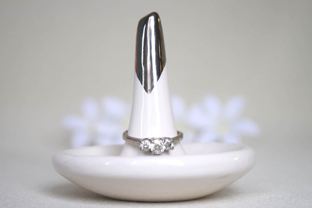 White and Silver Ceramic Wedding Ring Holder Dish