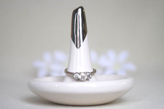 White and Silver Ceramic Wedding Ring Holder Dish