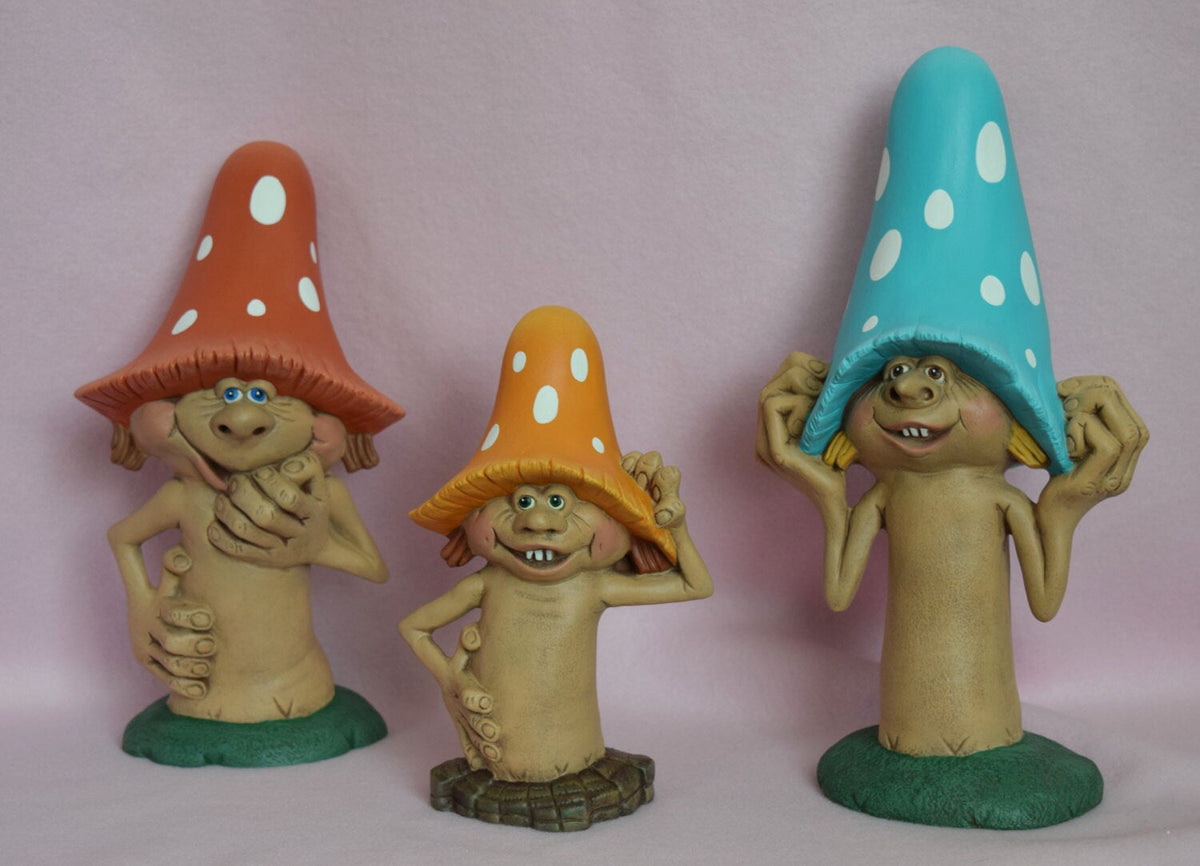 Large Ceramic Mushroom Garden Statue with Polka Dot Cap